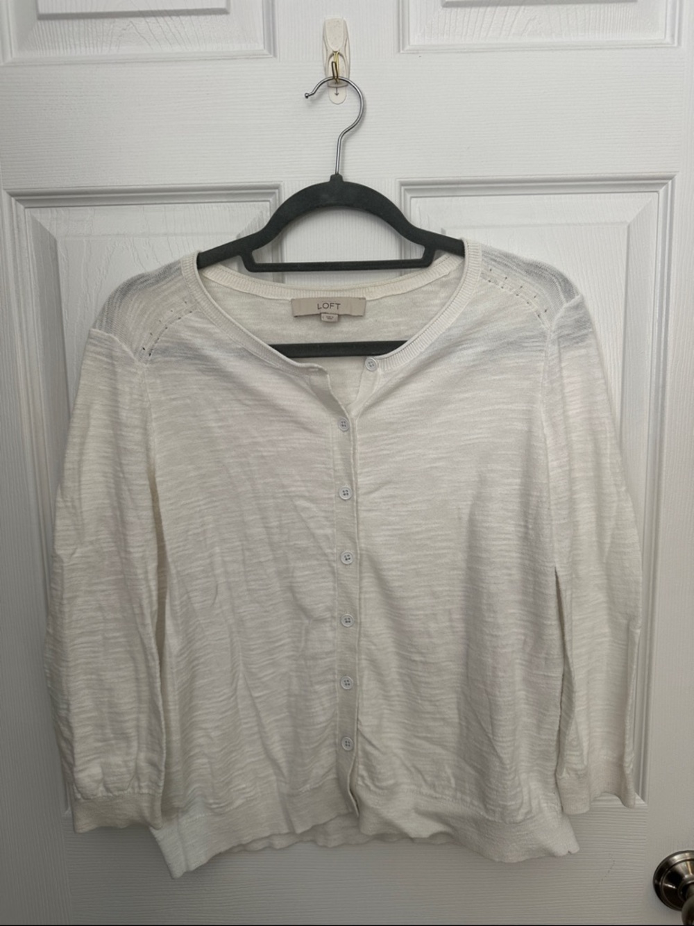 LOFT White Lightweight Button-Front Cardigan